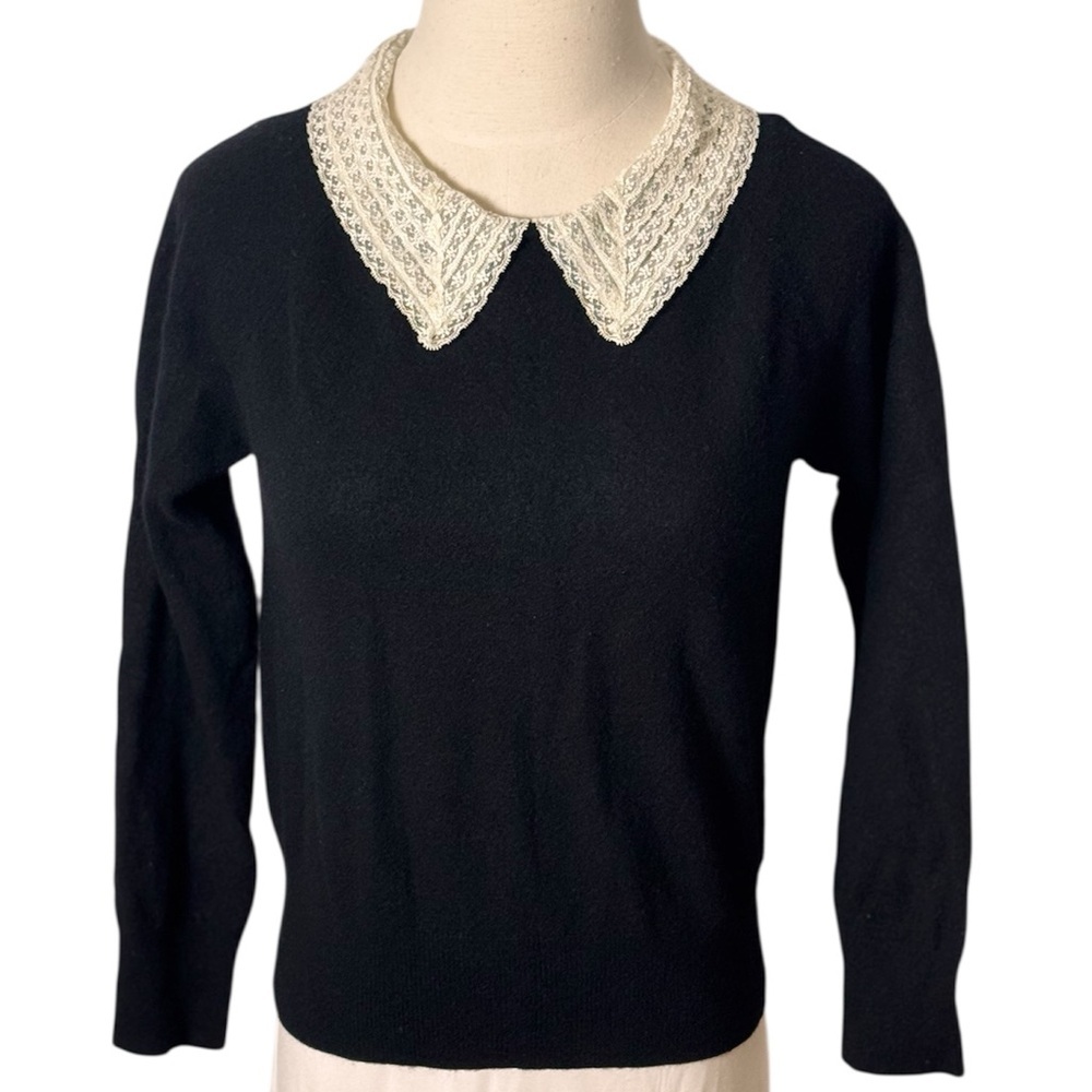 Christian Dior Vintage Black Cashmere Wool
Sweater with Lace Collar